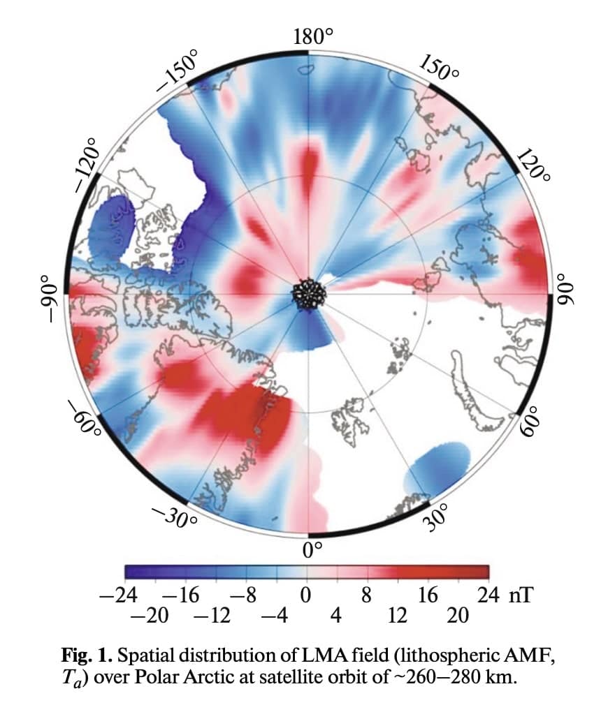 Map showing Arctic lithospheric magnetic anomalies